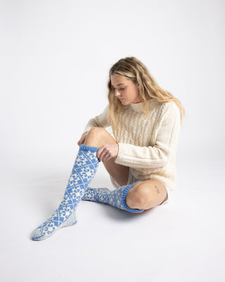 Tilia Long Socks | Ice Blue & Natural White