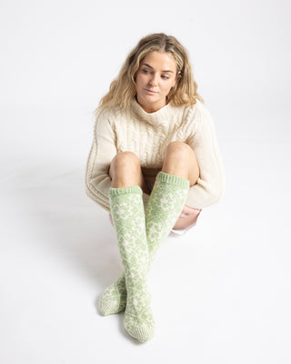 Tilia Long Socks | Pastel Green & Natural White